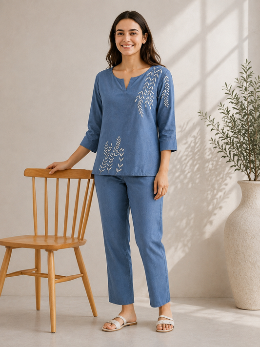 Blue Botanical Denim Co-Ord