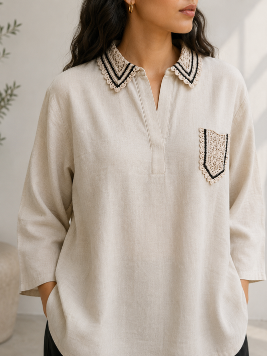 Contrast Collar Linen Co-Ord