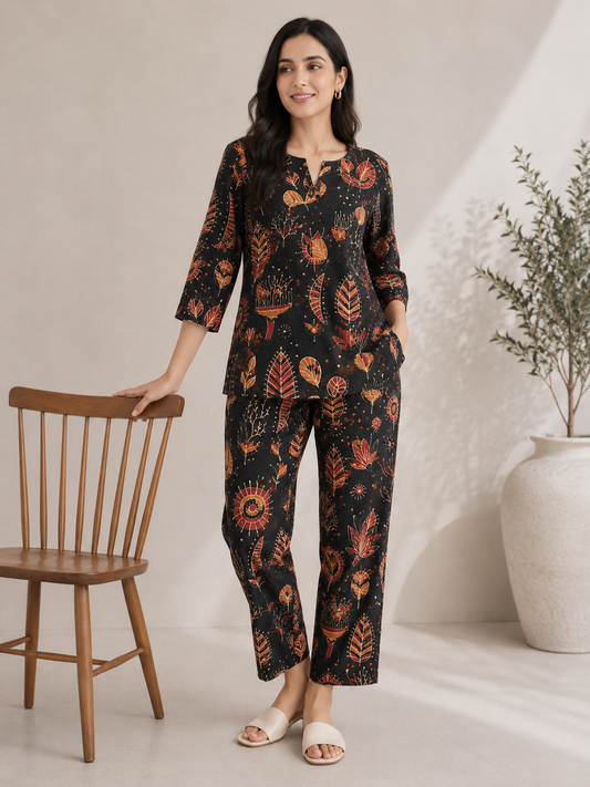 Black Botanical Print Co-Ord